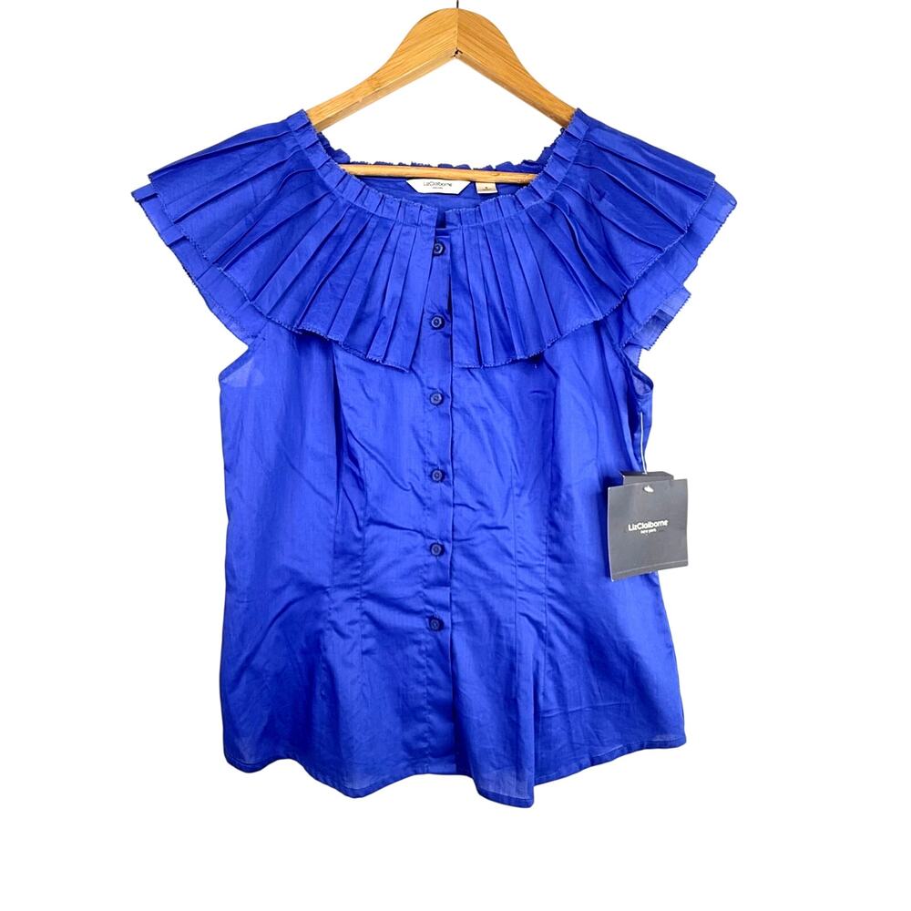 NWT Liz Claiborne Royal Blue Ruffle Blouse Size 6